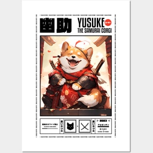 YUSUKE THE SAMURAI CORGI | OTAKU KAWAII DESIGN | WHITE Posters and Art